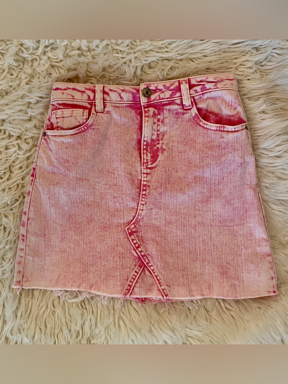 Gianni Bini Girls Pink Acid-Wash Denim Mini Skirt